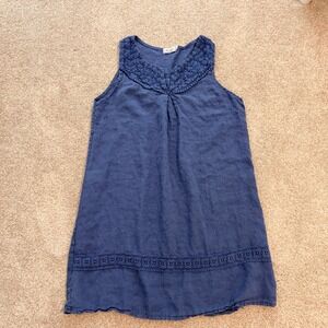Blue Orchid Linen Shift Dress Womens Medium Blue Crochet Lace Made in Italy